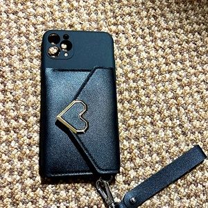 black and gold, case with wallet (for cc, money etc) with keychain